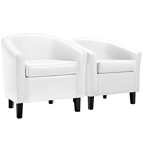 YAHEETECH 2 x Faux Leather Club Chair Accent Arm Chair PVC Leather Barrel Chair for Living Room Bedroom Reception Room