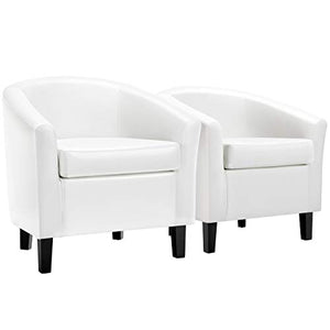 YAHEETECH 2 x Faux Leather Club Chair Accent Arm Chair PVC Leather Barrel Chair for Living Room Bedroom Reception Room