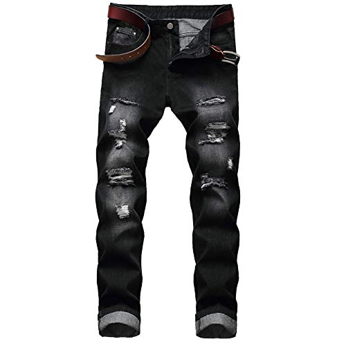 LZLER Mens Ripped Jeans,Distressed Destroyed Slim Fit Straight Leg Denim Pant with Holes