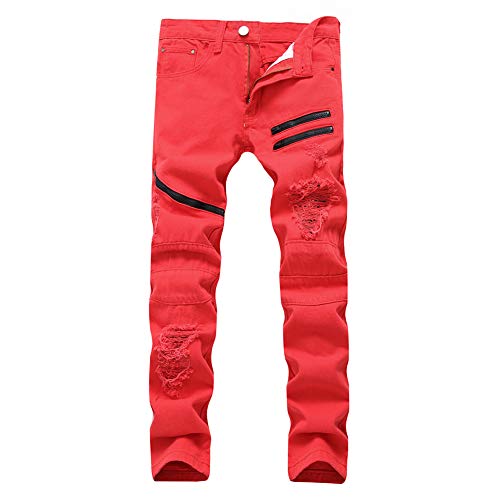 LONGBIDA Men's Ripped Straight Holes Hip Hop Biker Stretchy Slim Fashion Jeans