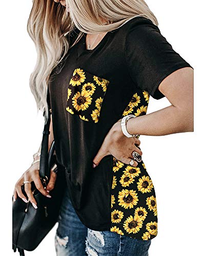 BRUBOBO Womens Summer V Neck T Shirts Leopard Print Short Sleeve Tunic Tops Tees with Pockets