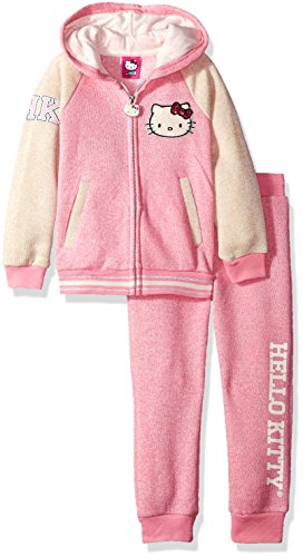 Hello Kitty Little Girls' 2 Piece Hooded Fleece Active Clothing Set, White Hoodie Outfit, Clothes for Little Girls