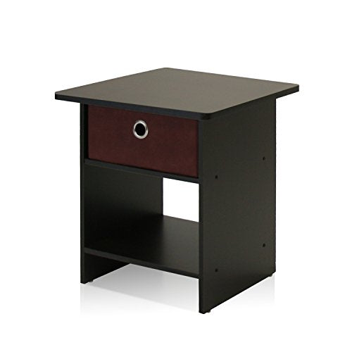 FURINNO Dario End Table/Night Stand Storage Shelf, 1-Pack, Espresso/Brown