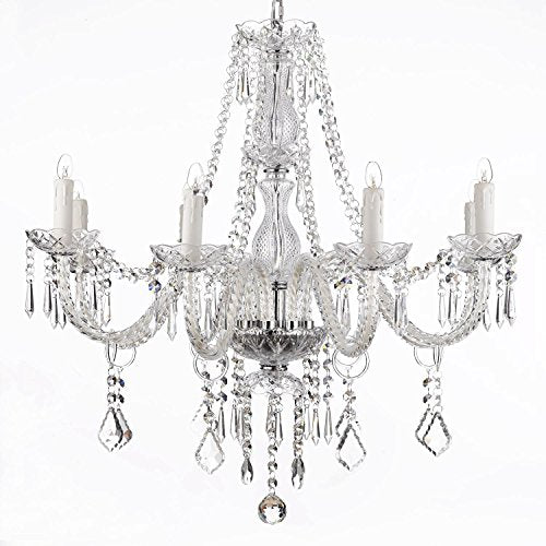Saint Mossi Chandelier Modern K9 Crystal Raindrop Chandelier Lighting Flush Mount LED Ceiling Light Fixture Pendant Lamp for Dining Room Bathroom Bedroom Livingroom 6 E12 Bulbs Required H28 W28