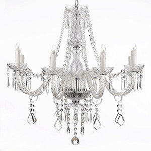 Saint Mossi Chandelier Modern K9 Crystal Raindrop Chandelier Lighting Flush Mount LED Ceiling Light Fixture Pendant Lamp for Dining Room Bathroom Bedroom Livingroom 6 E12 Bulbs Required H28 W28