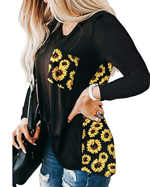 BRUBOBO Womens Summer V Neck T Shirts Leopard Print Short Sleeve Tunic Tops Tees with Pockets - Large, Long 1black