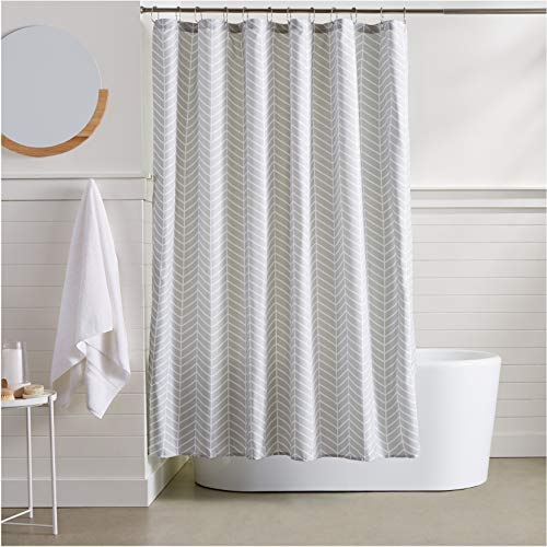 AmazonBasics Grey Herringbone Shower Curtain - 72 Inch