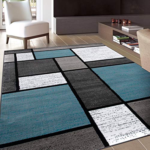 Contemporary Modern Boxes Area Rug 5' 3" X 7' 3" Blue/Gray