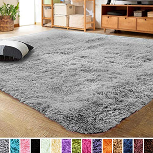 LOCHAS Ultra Soft Indoor Modern Area Rugs Fluffy Living Room Carpets for Children Bedroom Home Decor Nursery Rug 4x5.3 Feet, Gray