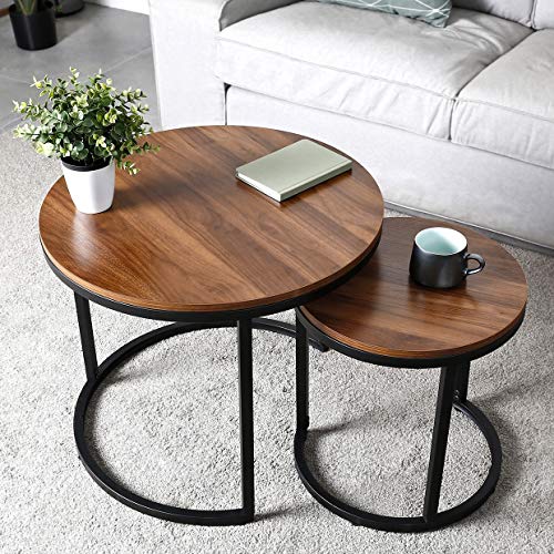 amzdeal Coffee Table for Living Room, Set of 2 Nesting Side Coffee Tables, Stable and Easy Assembly, Chipboard Table Top with Metal Frame - Large : Φ 23.6×19.7 inch, Small : Φ 15.7×16.3 inch