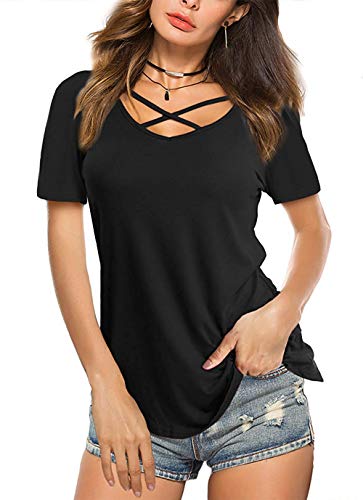 Women's V Neck T Shirt Short Sleeve Summer Loose Casual Tops
