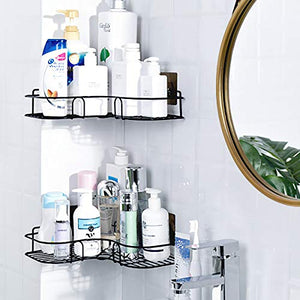 Laigoo Adhesive Bathroom Shelf, Metal Shower Caddy Corner Shelf Wall Mounted, Non-Drilling Floating Shelf for Bathroom Organizer/Kitchen/Shower Organizer (2 Pack, Black)
