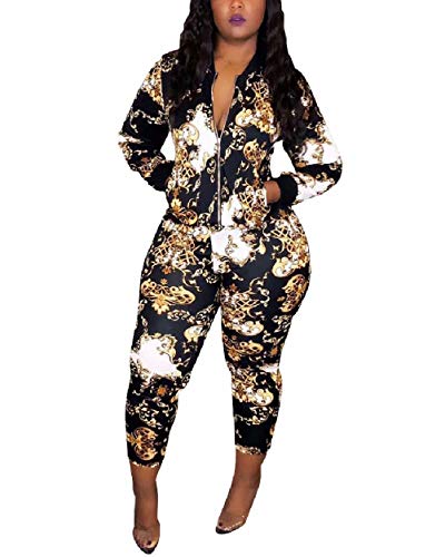 ThusFar Women's Hawaii Floral 2 Piece Set Tracksuit Sports Joggers Jacket Suit