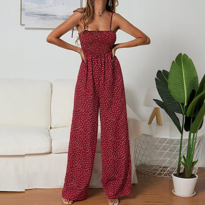 Jumpsuit Women Polka Dot High Waist Rompers Boho Yellow Spaghetti Strap Top Wide Leg Pants Female Summer 2019 Clothes Ladies