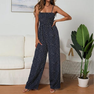 Jumpsuit Women Polka Dot High Waist Rompers Boho Yellow Spaghetti Strap Top Wide Leg Pants Female Summer 2019 Clothes Ladies