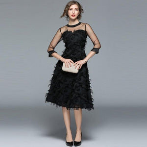 Borisovich Luxury Women Evening Party Dresses New Arrival 2017 Spring Fashion Tassel O-neck Elegant Black Female Dress M070