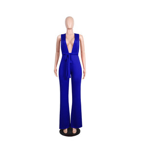 New Arrival Fashion Women Clothing Sexy V Neck Multi-way Jumpsuits Female Lace Up Bandage Sleeveless Wide Leg Autumn Playsuits