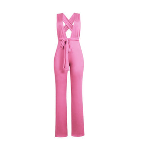 New Arrival Fashion Women Clothing Sexy V Neck Multi-way Jumpsuits Female Lace Up Bandage Sleeveless Wide Leg Autumn Playsuits