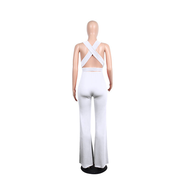 New Arrival Fashion Women Clothing Sexy V Neck Multi-way Jumpsuits Female Lace Up Bandage Sleeveless Wide Leg Autumn Playsuits