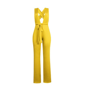 New Arrival Fashion Women Clothing Sexy V Neck Multi-way Jumpsuits Female Lace Up Bandage Sleeveless Wide Leg Autumn Playsuits